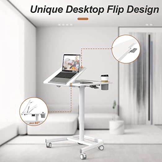 ModSavy Foldable Mobile Standing Desk, Pneumatic Height Adjustable