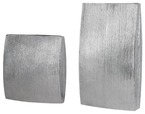 Large Ribbed Cast Aluminum Vases 2-Piece Set, Rectangle | Houzz