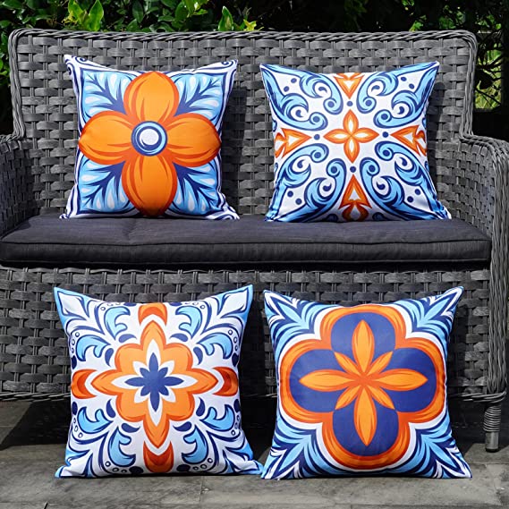 OTOSTAR Pack of 4 Outdoor Throw Pillow Covers 18x18 Inch