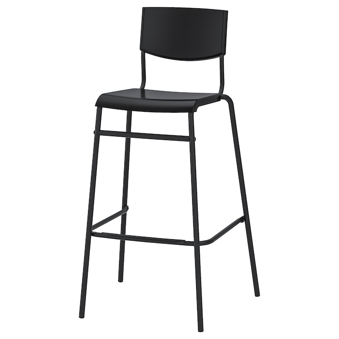 STIG Bar stool with backrest, black/black, 243/4 - IKEA