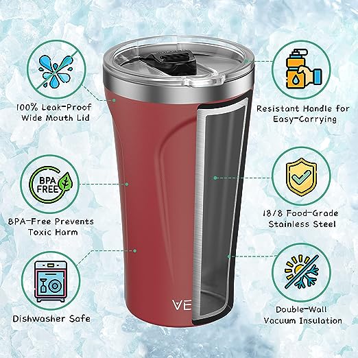 VEEFINE Travel Coffee Mug 20oz Ergonomic Appearance Insulated