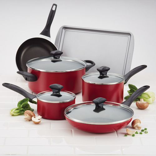 Farberware Dishwasher Safe Nonstick 15-Piece Cookware Set, Red - Yahoo  Shopping