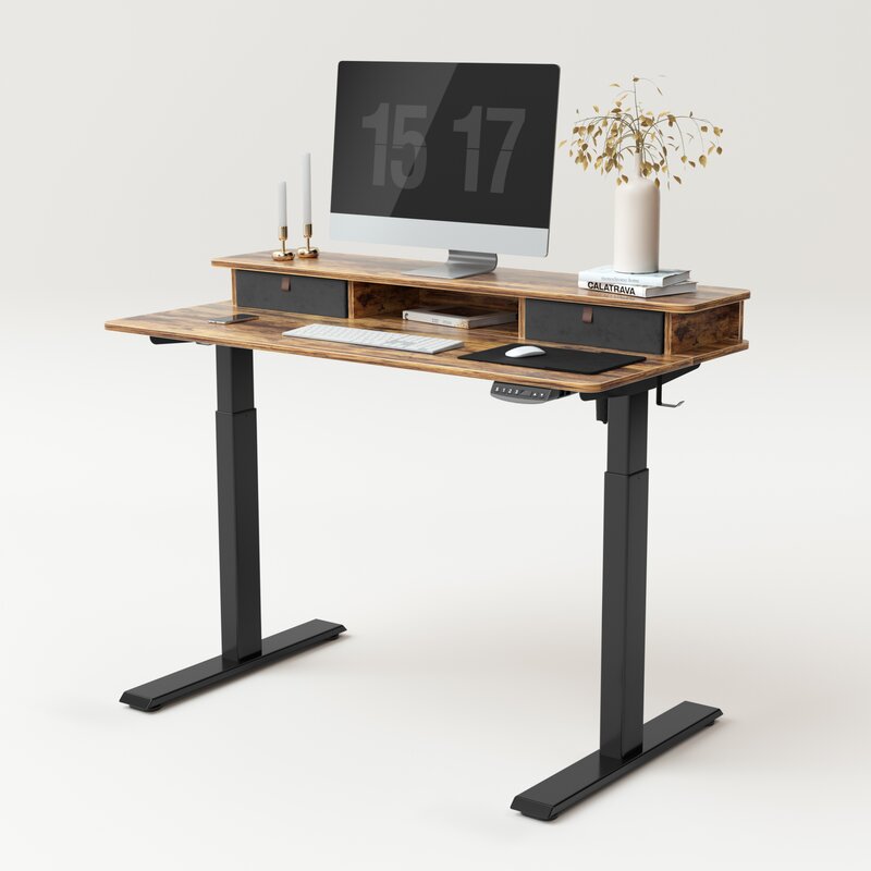 Insignia - Adjustable Standing Desk with Electronic Control - 47.2 - Mahogany