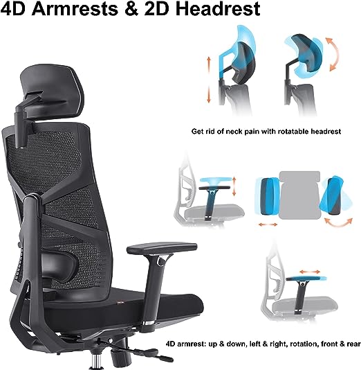 HOLLUDLE Ergonomic Office Chair with Adaptive Backrest, High Back