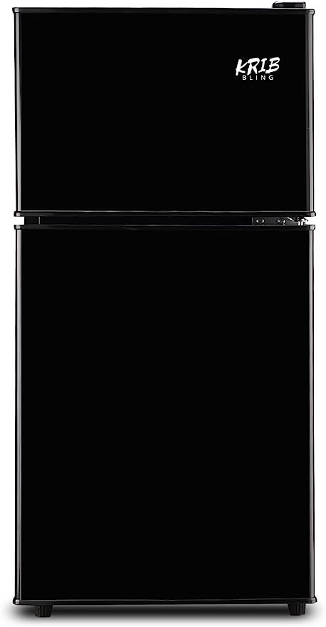 Krib Bling 3.5 Cu.ft Dual Door Black Fridge: Compact Refrigerator with  Freezer.